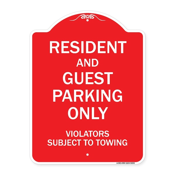 Resident & Guest Parking Violators Subject To Towing Heavy-Gauge Alum Sign, 24" x 18", RW-1824-9898